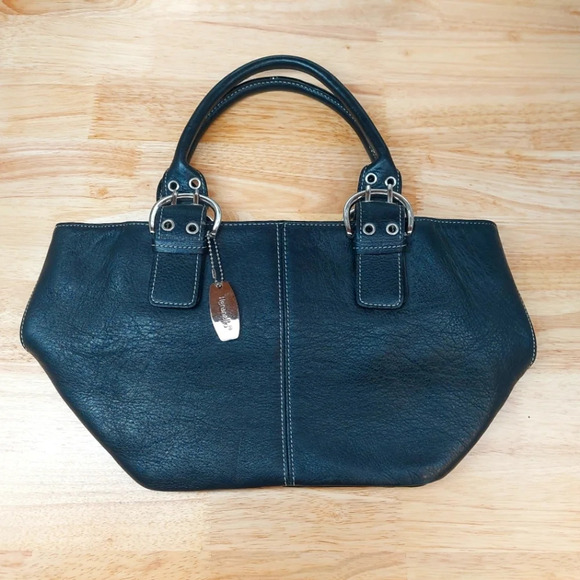 Tignanello Y2K Genuine leather Double strap  Hand bag Purse Tote Biker Mobwife - Picture 1 of 8